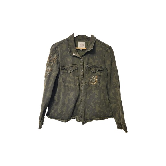 Vintage America Blues Camo Jean Jacket Women L Green Embroidered - Picture 4 of 10